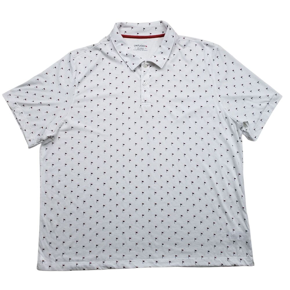 Untuckit Pourret Polo Shirt Mens XXL Nautical Flag AOP White Pima Cotton Golf - Picture 2 of 9